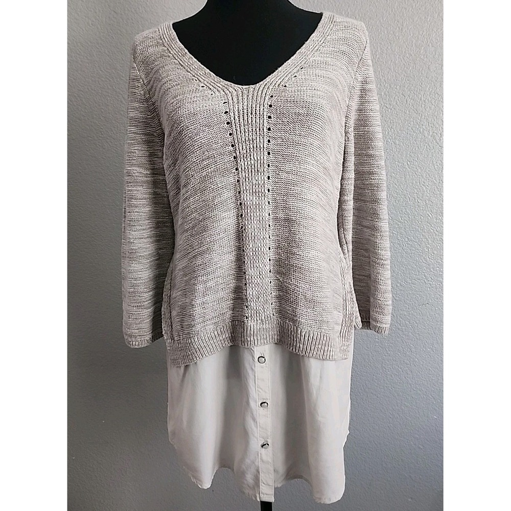 Anthropologie Moth Sweater L Layered‎ Gray Shirt Tail Tunic Lagenlook Academia